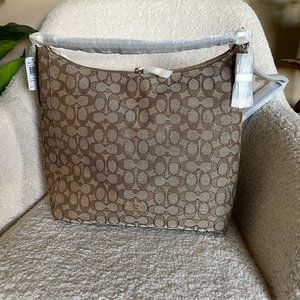 Coach Outline Signature Celeste Convertible Hobo Brown Khaki NWT